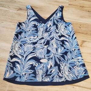 Lilly Pulitzer You're The Zest Floral Navy Blue Reversible V Neck Tank Top XS 0